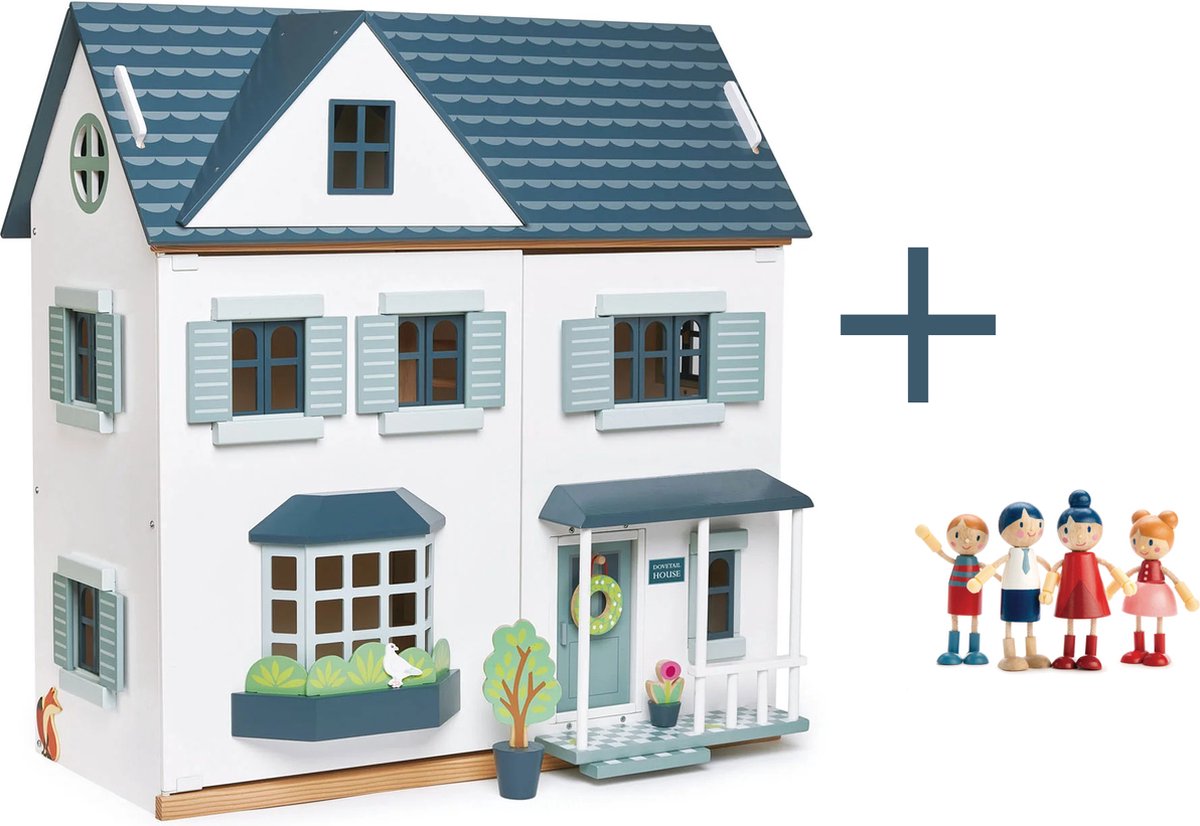 [A] Tender Leaf uniek houten poppenhuis Dovetail XL in neutrale kleuren inclusief houten poppen familie 4 stuks - 68 x 70 cm - Fairtrade